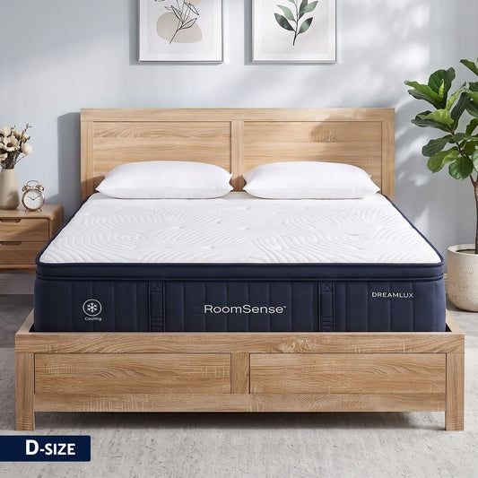 RoomSense Double 34cm Medium Soft Gel Mattress Bundle, Oatmeal Bed Frame