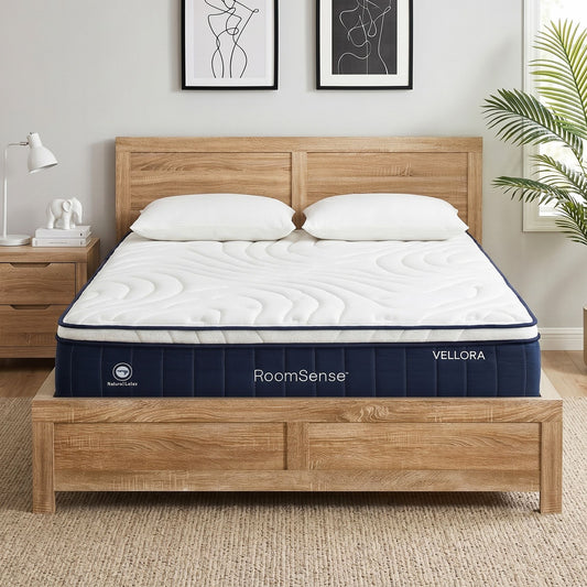 RoomSense Queen 30cm Latex Mattress Medium Firm Bundle, Pine Bed Frame
