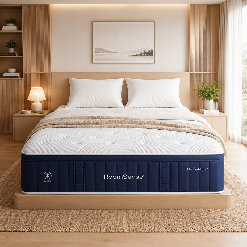 RoomSense QUEEN Mattress, 34cm Thick Medium Firm Hybrid Mattress for Back Pain Relief, Tencel Cooling Pocket Spring Mattress QUEEN Size in a Box