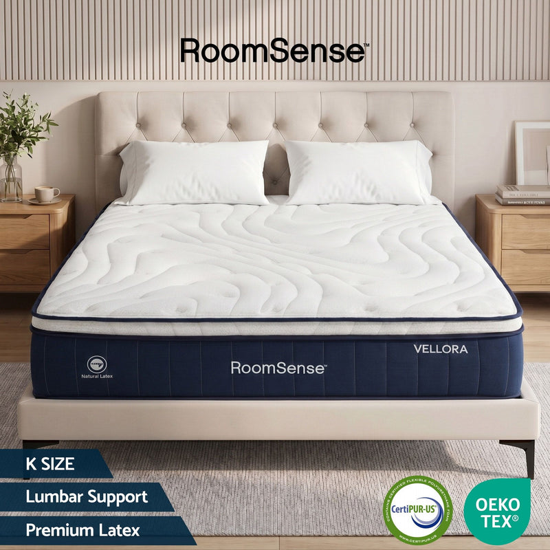 RoomSense King Mattress , 30cm Medium Firm Hybrid Mattress with Latex Lumbar Support for Back Pain Relief , Pocket Spring Mattress King Size in a Box