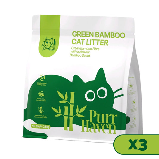 PurrHaven Bamboo Clumping Cat & Kitty Litter, 7.5kg (3 Pack),Dust Free,Natural Flusable,Easy to Clean,Odour Neutraliser,Rapid Liquid Absorption,Non-Toxic Formula