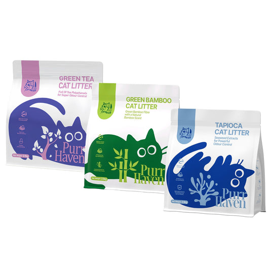 PurrHaven Tapioca Clumping Cat & Kitty Litter, 7.5kg (3 Pack),Dust Free,Easy to Clean,Odour Neutraliser,Rapid Liquid Absorption,Non-Toxic Formula