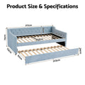 Artiss King Single Buttonless Tufted Daybed with Pull-Out Trundle, Light Blue