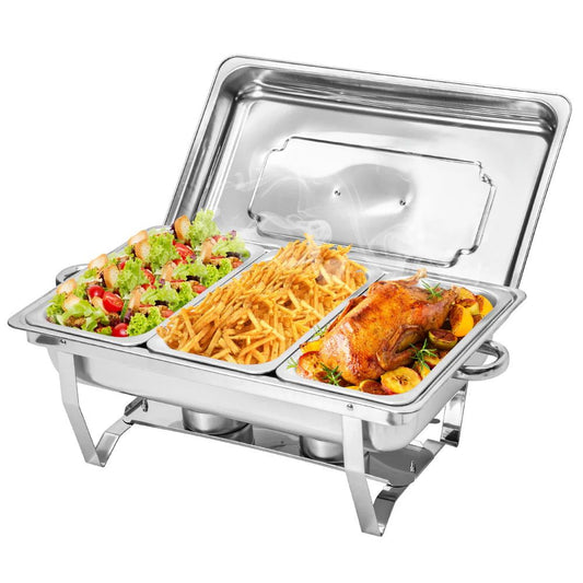 Alston 3LX3 Chafing Dish Set, Premium 410 Stainless Steel Buffet Warmer, Bain Marie Food Server with Fuel Holders & Lid, Stackable Catering Equipment for Hotels, Parties, Weddings & Banquets, Silver