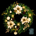 Jingle Jollys 60cm Pre-Lit Christmas Wreath LED Garlands Gold Flowers Pinecones Decor