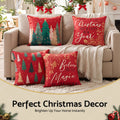 Jingle Jollys Christmas Cushion Covers Set of 4 Pillow Covers 45x45cm with 4 Cute Patterns Red