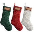 Jingle Jollys 3PCS Personalized Christmas Stockings with Leather Patches 16 Inch Knitted Solid Colour Xmas Decor For Fireplace Mantel, Christmas Tree, Home Decoration & Holiday Party Displays