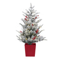 Jingle Jollys 1M LED Christmas Tree Red Berries Flocked Potted