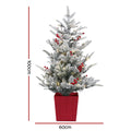 Jingle Jollys 1M LED Christmas Tree Red Berries Flocked Potted
