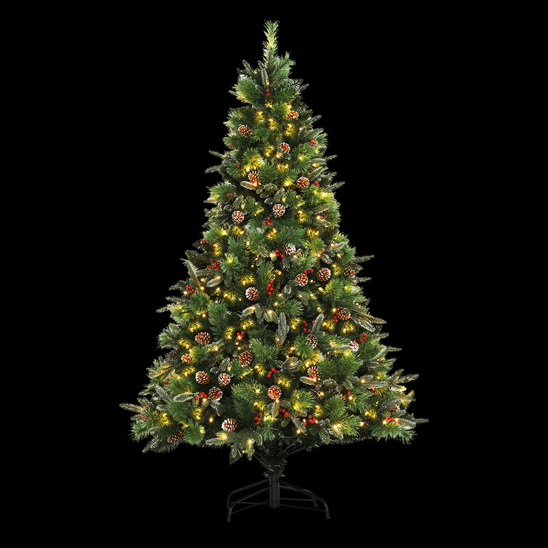 Jingle Jollys 2.1M Christmas Tree LED Warm Lights Pine Cones Red