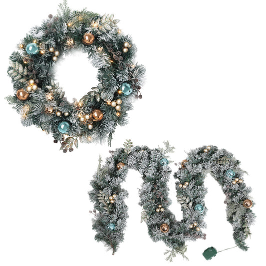 Jingle Jollys 2.7m Christmas Garland LED Lights Wreath Set Snowy