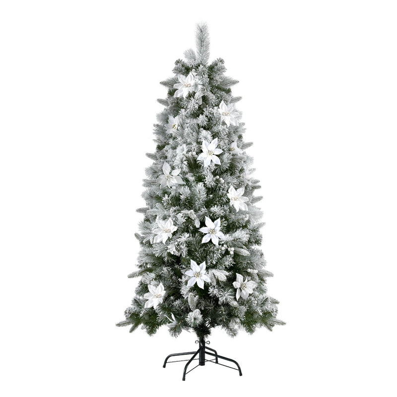 Jingle Jollys Christmas Tree 1.8m Snow Flocked Flowers 564 Tips