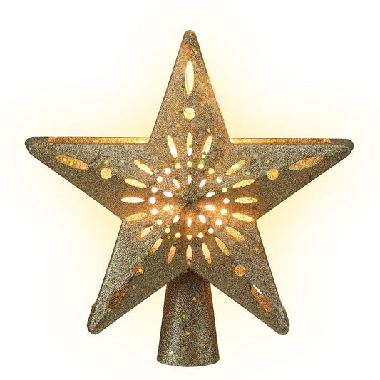 Jingle Jollys Christmas Tree Topper Star Projector Gold Snowflake