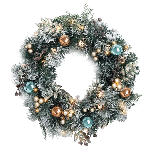 Jingle Jollys 60cm Christmas Wreath LED Lights Snowy Garland