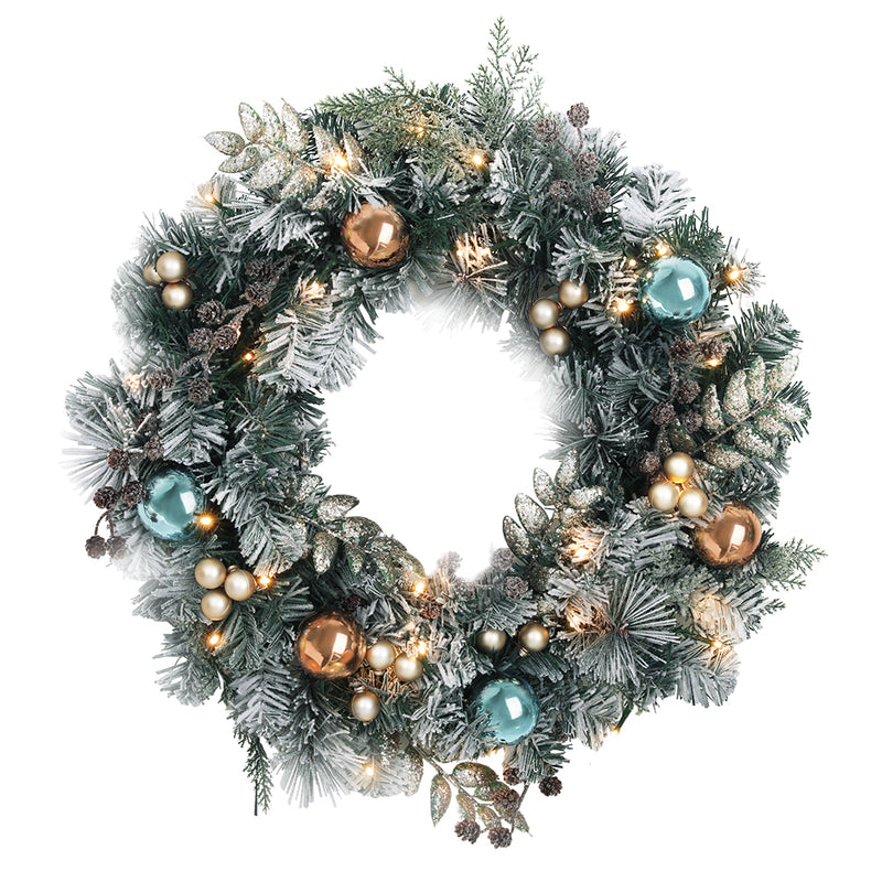 Jingle Jollys 60cm Christmas Wreath LED Lights Snowy Garland