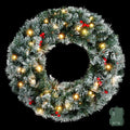 Jingle Jollys 60cm Christmas Wreath LED Lights Snowy Berries