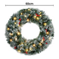 Jingle Jollys 60cm Christmas Wreath LED Lights Snowy Berries