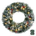 Jingle Jollys 60cm Christmas Wreath LED Lights Snowy Berries