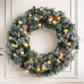 Jingle Jollys 60cm Christmas Wreath LED Lights Snowy Berries