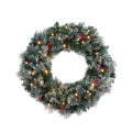 Jingle Jollys 60cm Christmas Wreath LED Lights Snowy Berries