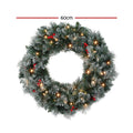 Jingle Jollys 60cm Christmas Wreath LED Lights Snowy Berries