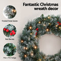 Jingle Jollys 60cm Christmas Wreath LED Lights Snowy Berries