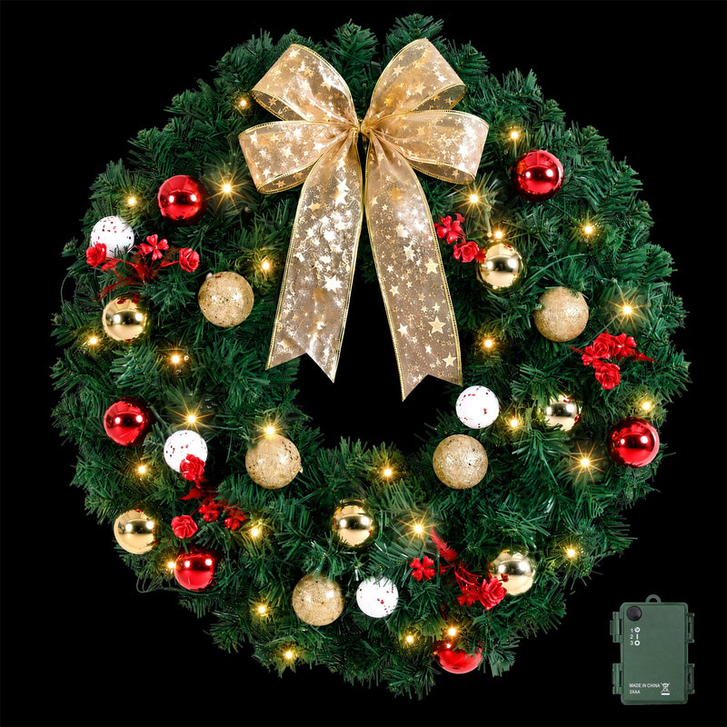 Jingle Jollys 60cm LED Christmas Wreath Garland Berries Baubles