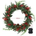 Jingle Jollys 60cm Pre-Lit Christmas Wreath LED Light Front Door Xmas Decor Garland