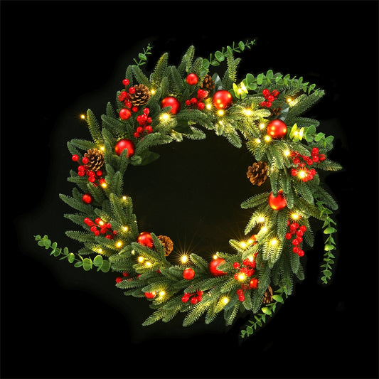 Jingle Jollys 60CM LED Christmas Wreath Garland Pine Cones Berries
