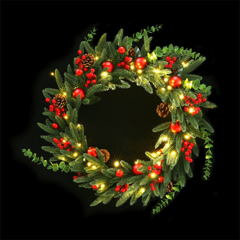 Jingle Jollys 60CM LED Christmas Wreath Garland Pine Cones Berries
