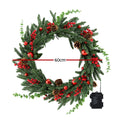 Jingle Jollys 60CM LED Christmas Wreath Garland Pine Cones Berries