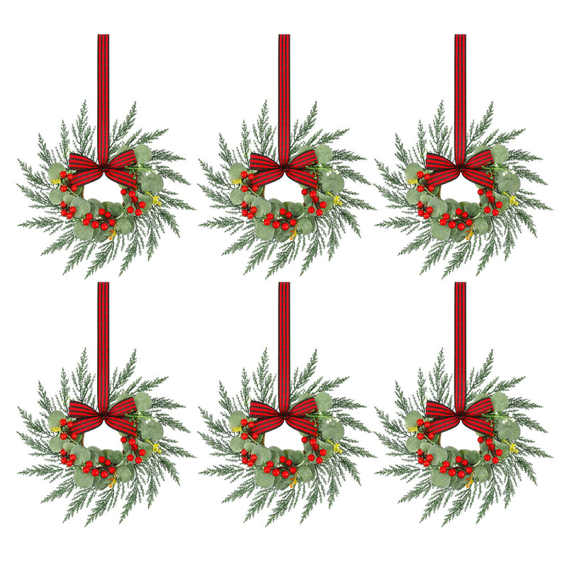 Jingle Jollys 6x Christmas Wreath Garland 26cm Pre-lit Wreaths Red Berries Bow