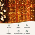 Jingle Jollys 3x3M Christmas Lights Curtain 300 LED Warm White