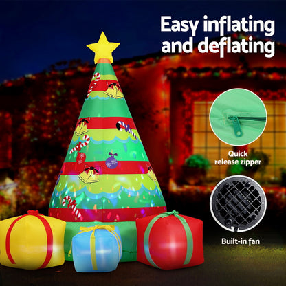Jingle Jollys Christmas Inflatable Gift Tree 2.2M Height Flashing Light Decorations Illuminated