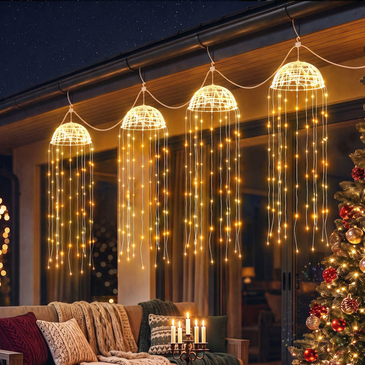 Jingle Jollys Christmas Lights Solar Jellyfish 4Pcs Garden Decorative Warm White