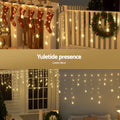 160 LED 6M Solar Icicle Christmas Lights Warm White Jingle Jollys