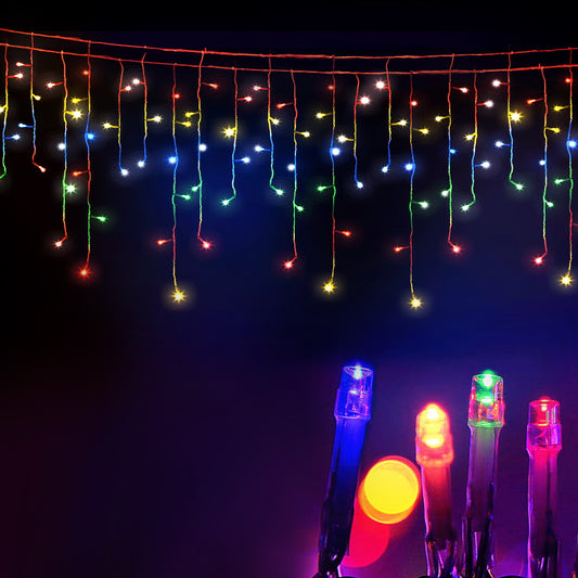Jingle Jollys Solar Icicle Christmas Lights 12.5M Multi Colour