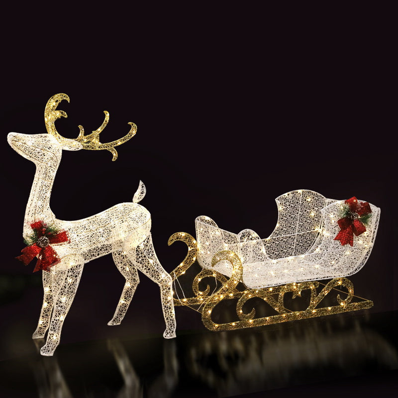 Jingle Jollys 215 LED Christmas Lights Reindeer Sleigh Decoration