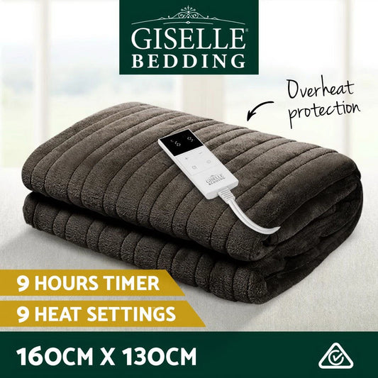 Giselle Electric Throw Rug Heated Blanket Fleece Washable Winter Warm Brown
