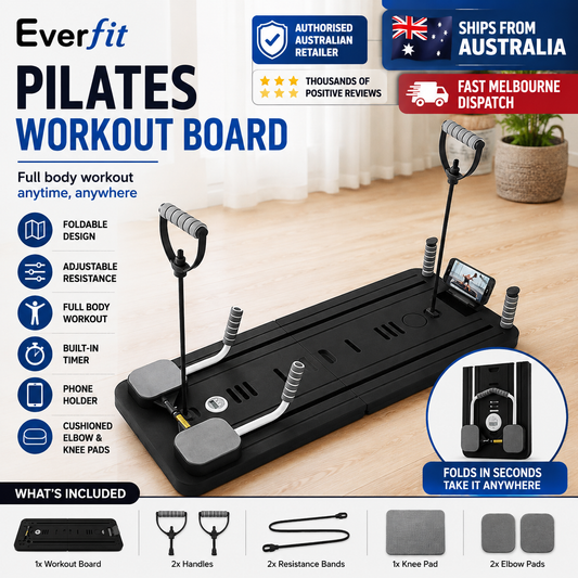 Everfit Pilates Board Foldable Reformer Multi Functional Exercise Trainer Black