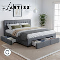 Artiss Bed Frame QUEEN Size Mattress Base with 4 Storage Drawers Grey AVIO