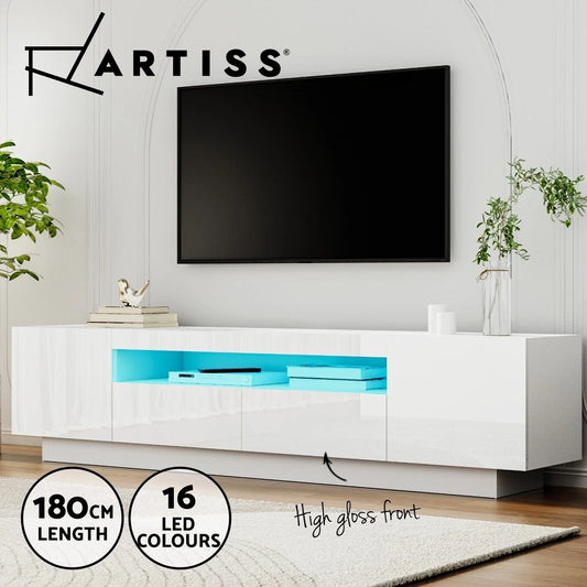 Artiss TV Unit Entertainment Unit 180cm White High Gloss Storage Drawer RGB LED