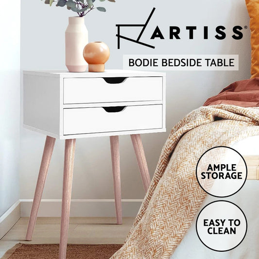 Artiss Bedside Table 2 Drawers Side Table Storage Cabinet Nightstand White BODIE