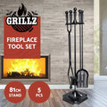 Grillz 5Pc Fireplace Tools Set Poker Shovel Brush Tongs Stand