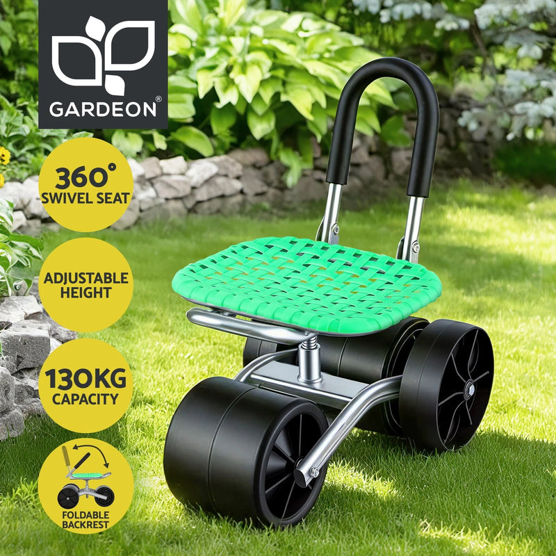 Gardeon Garden Stool Seat Foldable Wheels Green