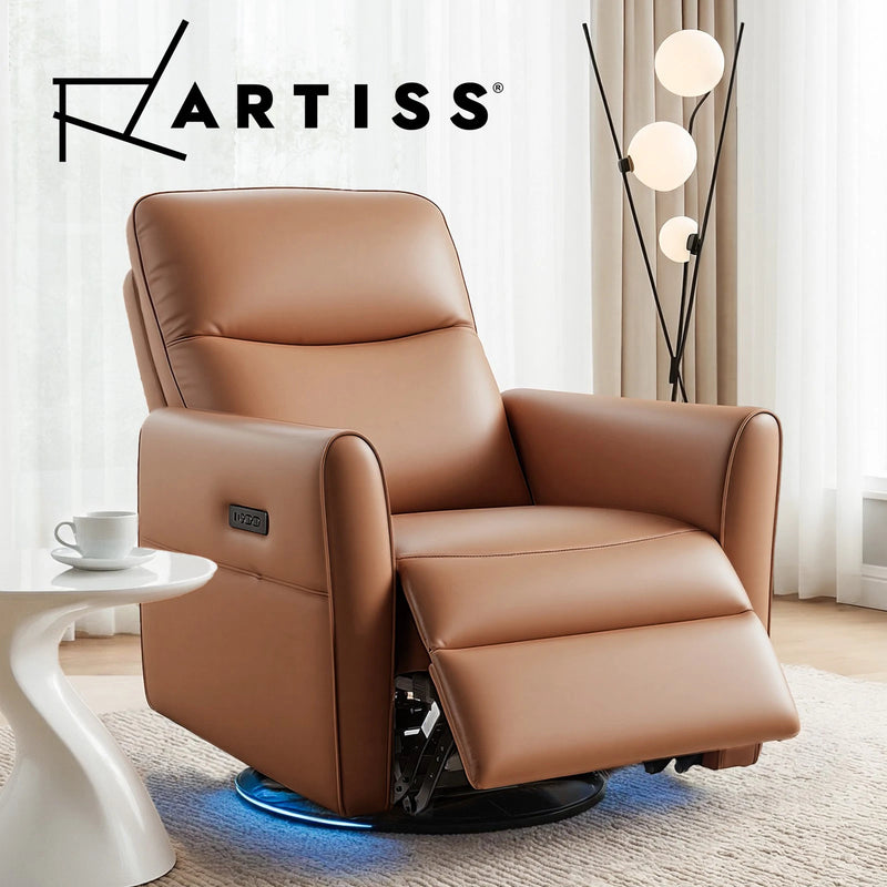Artiss Swivel Recliner Chair PU Leather Rocking Reclining Sofa with LED Brow