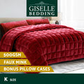Giselle Faux Mink Quilt Comforter Heavy Weighted Throw Blanket Burgundy KING