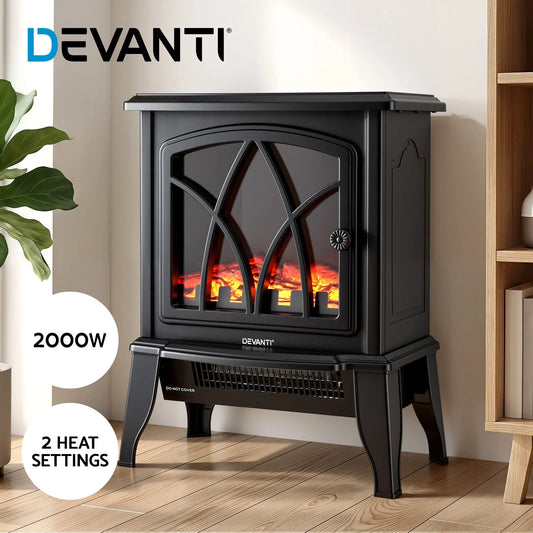 Devanti 2000W Electric Fireplace Heater Stove Freestanding 3D Flame Effect