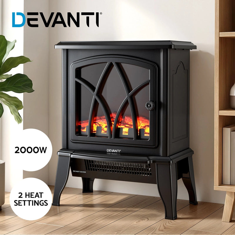 Devanti 2000W Electric Fireplace Heater Stove Freestanding 3D Flame Effect