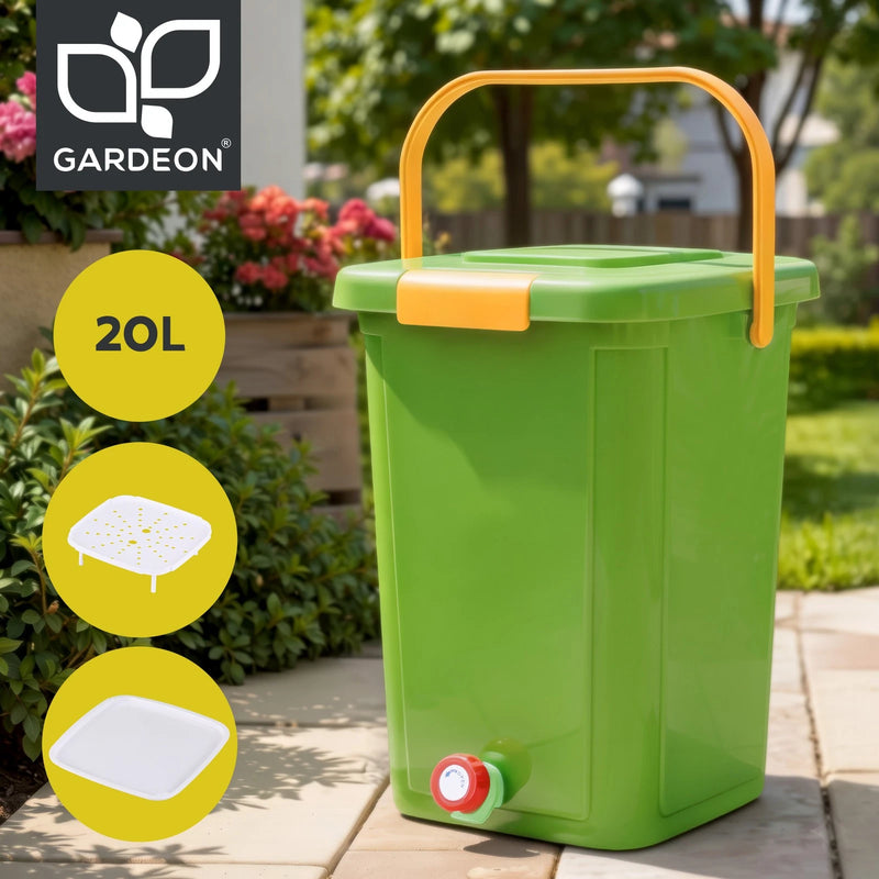 Gardeon 20L Kitchen Compost Bin Food Waste Caddy Drain Tap Green